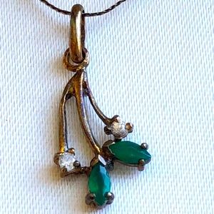 18k gold over Sterling silver necklace green stone